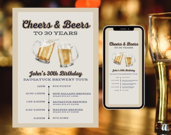 Cheers & Beers to 30 40 50 Years Brewery Tour Itinerary Template