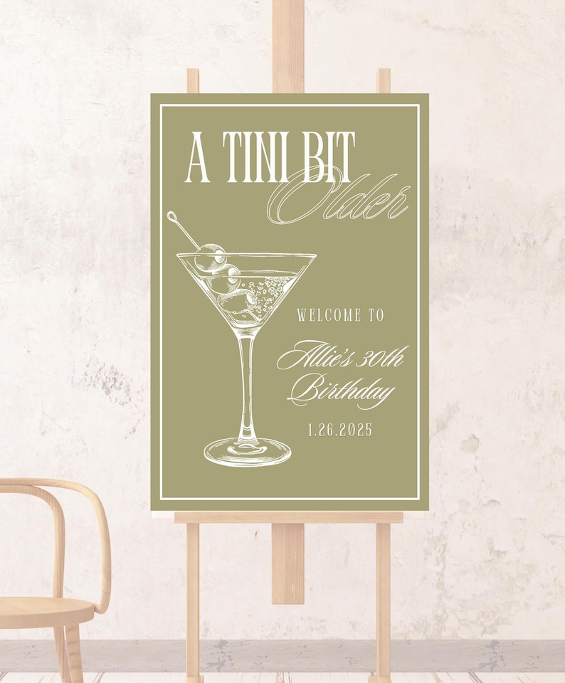 Welcome Bit A Tini Bit Older Birthday Party Sign Template Dirty Martini Birthday ...