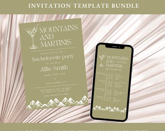 Mountains and Martinis Bachelorette Itinerary Template & Invitation Template Dirty Martini Bachelorette