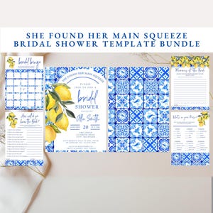 She Found Her Main Squeeze Bridal Shower Invitation and Games Template Bundle Digital Download Lemon Bridal Shower Invitation Template