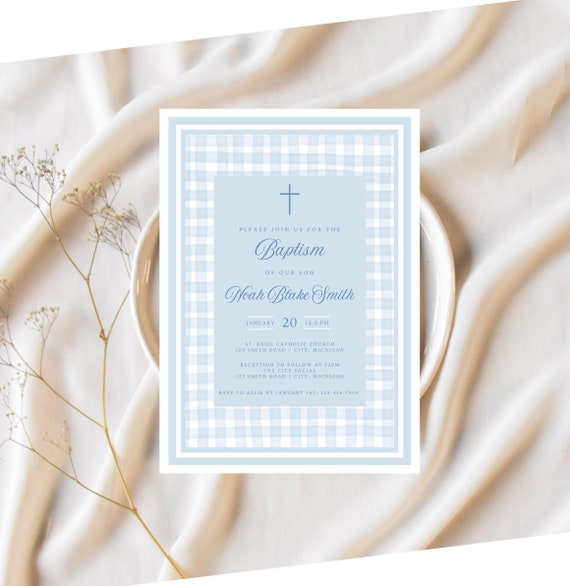 Baptism Invitation Template Blue Baby Boy Baptism Christening Invitation Template Digital Download
