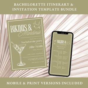 Bikinis and Martinis Bachelorette Itinerary Template & Invitation Template Bundle Dirty Martini Bachelorette