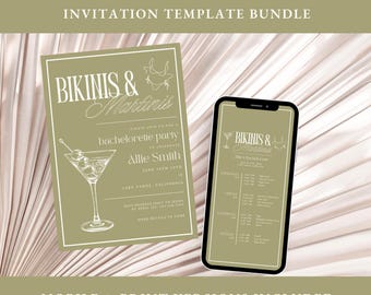Bikinis and Martinis Bachelorette Itinerary Template & Invitation Template Bundle Dirty Martini Bachelorette