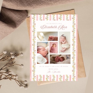 Baby Girl Birth Announcement Card Template Digital Download Baby Announcement Template Newborn Announcement Newborn Photo Card