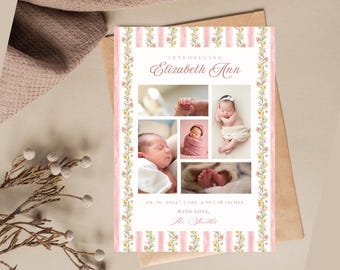 Floral Baby Girl Birth Announcement Template (Digital Download)