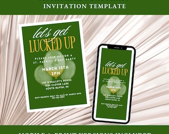 St. Patrick's Day Party Invitation Template Let's Get Lucked Up St. Patrick's Day Invite Template St. Patrick's Day Mobile Invite Template
