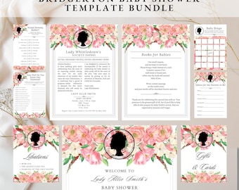 Tea Party Baby Shower Invitation Bundle: Regency Era Pink Floral Template (Digital Download)