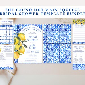 She Found Her Main Squeeze Bridal Shower Invitation and Games Template Bundle Lemon Bridal Shower Invitation Template Digital Download