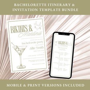 Bikinis and Martinis Bachelorette Itinerary Template & Invitation Template Bundle Dirty Martini Bachelorette