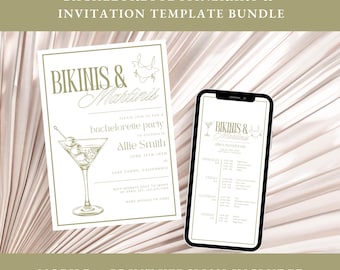 Bikinis and Martinis Bachelorette Itinerary Template & Invitation Template Bundle Dirty Martini Bachelorette