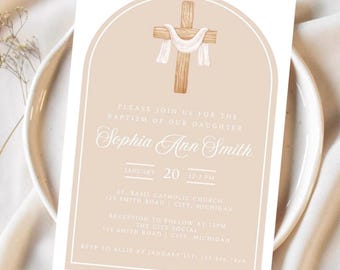 Baptism Invitation Template Digital Download Neutral Baptism Christening Invitation Template