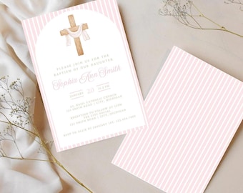 Modèle d'Invitation de baptême en téléchargement numérique Modèle d'Invitation de baptême de baptême de petite fille rose en téléchargement numérique