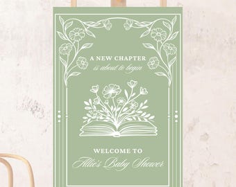A New Chapter Is About To Begin Baby Shower Sign Template Green Gender Neutral Baby Shower Sign