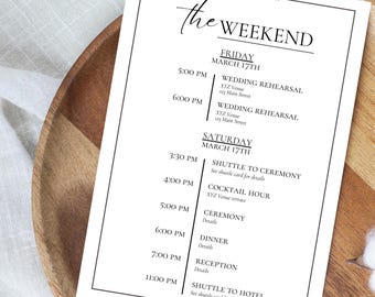 Printable Wedding Itinerary Card for Guests (Digital Template)