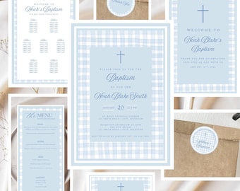 Baptism Invitation Template Bundle: Blue Baby Boy Baptism Christening Digital Invitation Template Bundle