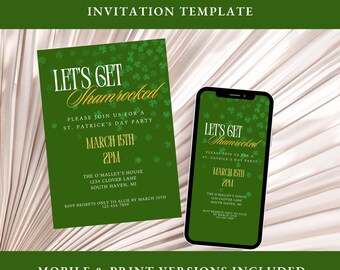 St. Patrick's Day Party Invitation Template Let's Get Shamrocked St. Patrick's Day Invite Template St. Patrick's Day Mobile Invite Template