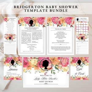 Bridgerton Baby Shower Invitation Template Bundle, Lady Whistledown Invitation, Baby Shower Games and Welcome Sign Digital Template Bundle