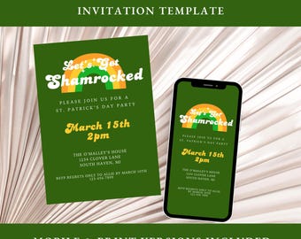 St. Patrick's Day Party Invitation Template: Shamrock Design (Printable & Mobile)
