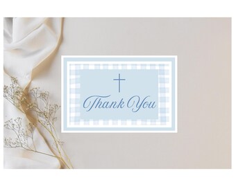 Blue Baptism Thank You Card Template Digital Download