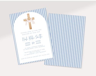 Baptism Invitation Template Digital Download Blue Baby Boy Baptism Christening Invitation Template