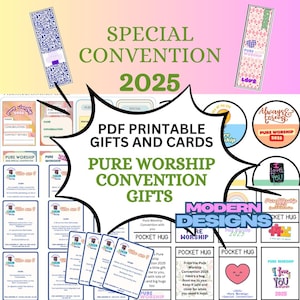 Idées CADEAUX JW Convention de culte pur 2025. Fichiers PDF à téléchargement immédiat : signets, cartes-cadeaux, jeu-questionnaire, pochettes de rangement et enveloppes cadeaux