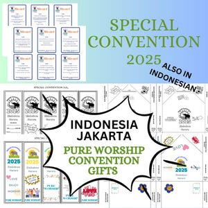 JW Pure Worship Sonderkonvention Geschenke - Indonesien Jakarta 2025 | Printable Bundle auch in Indonesisch | Lesezeichen, Quizkarten, Umschläge