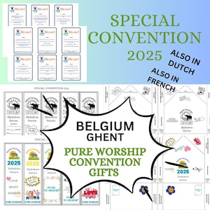 Regalos para la Convención Especial de Adoración Pura de JW – Gante, Bélgica 2025 / Paquete imprimible en inglés, holandés y francés / Marcapáginas, tarjetas de preguntas y más