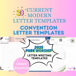 Plantillas para cartas de la Convención de Adoración Pura de los Testigos de Jehová / Diseños modernos y únicos / Códigos QR para invitaciones y videos / Descarga instantánea de PDF