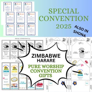 JW Pure Worship speciale congrescadeaus – Zimbabwe Harare 2025 | Afdrukbare cadeauset in Shona en Engels | Bladwijzers, quizkaarten, enveloppen