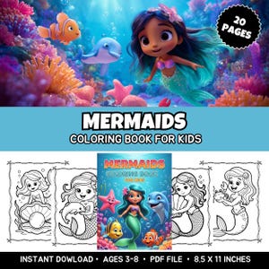 Mermaid Coloring Book Pages for Kids, Ocean Coloring Pages, Kids Coloring Book, Easy to Color Book for Kids BL01