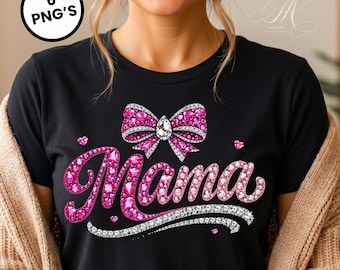Rhinestone Mama PNG Bundle: Mother’s Day PNG, Coquette Bow, Mom Shirt Design, Motherhood Sublimation (Digital Download) MPG