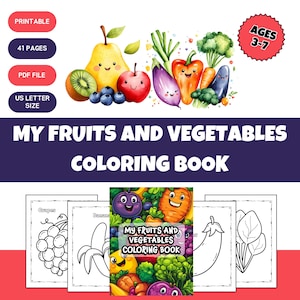Fruits and Vegetables Coloring Pages for kids | Toddler Workbook | Homeschool Resources | Easy Coloring Pages | Preschool | Fruits & Veggies