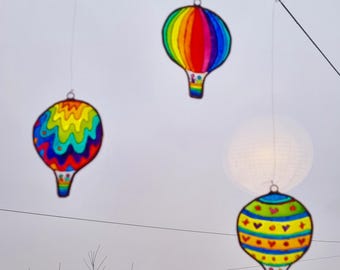 3 painted glass balloons mobile. Beautiful  unique and unusual gift. Birthdays, Valentine's, Mother's Day, Christmas, children, babies.