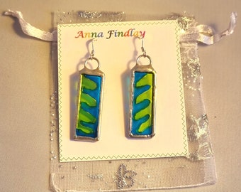 Painted glass earrings presented in organza bag.  Colourful unusual gift. Birthdays, Christmas, Mother's Day, anytime gift.