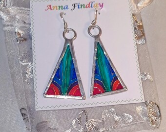 Painted glass earrings with sterling silver earwires. Presented on card with white organza bag.