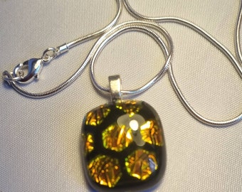 Fused dichroic glass pendant on 16" sterling silver plated chain. Boxed. Beautiful gift. Birthdays, Mother's Day, Easter, anytime.