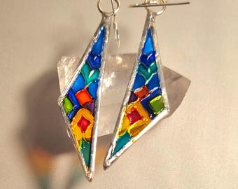 Painted glass earrings in organza bag. Sterling silver wires. Pretty item for birthday, Mother's Day, Easter or any occasion gift or to keep
