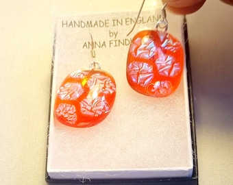 Dichroic glass earrings. Sterling silver earwires. Boxed as shown. Beautiful and unique gift. Christmas, birthdays, anytime.