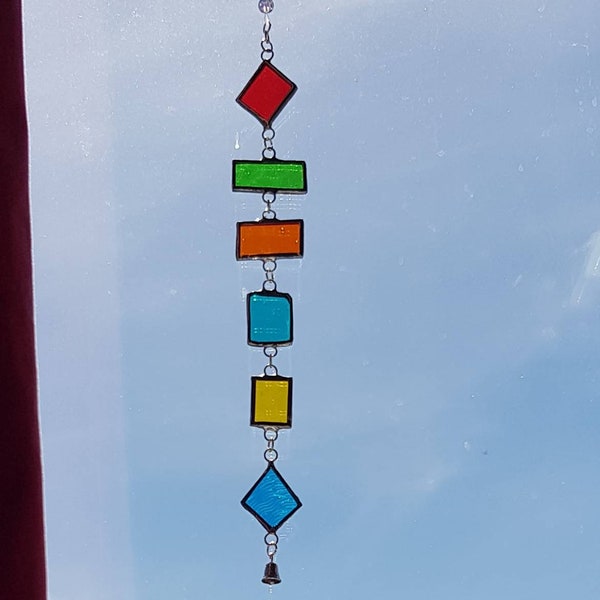 Multi-coloured glass  hanging. Light catcher. Reflects colours. Unusual gift. Unique. Birthdays. Anytime gift. Children's rooms.