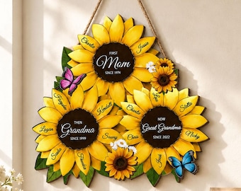 Grandma Gift, Personalized Sunflower Garden Wooden Sign, Mother's Day Gift, First Mom Now Grandma Then Great Grandma Gift, Mom Birthday Gift