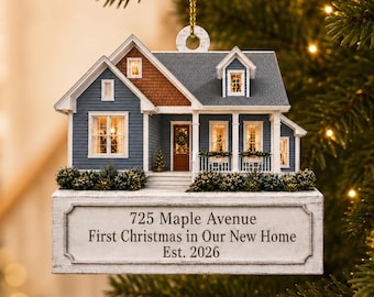 Personalized New House Photo Christmas Ornament, New Home Gift, Housewarming Gift, Realtor Gift, Custom House Address Ornament, Holiday Gift