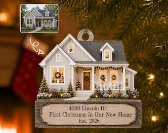 Personalized House Photo Christmas Ornament, Custom New Home Ornament, Housewarming Gift, Realtor Client Gift, Custom House Address Ornament