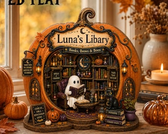 Personalized Reading Ghost Halloween Wooden Block, Ghost and Pumpkin Shelf Sitter, Reading Nook For Book Lovers, Spooky Library Decor