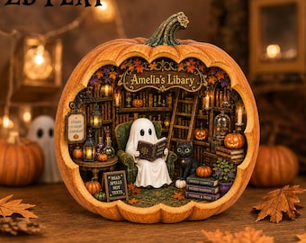 Personalized Halloween Reading Ghost Wooden Block, Book Lover Gift, Pumpkin Library Decor, Spooky Bookshelf Shelf Sitter, Halloween Gifts