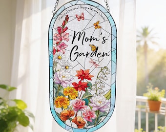 Custom Family Birth Flower Suncatcher, Personalized Birth Month Flowers Glass Window Hangings, Nana's Garden, Mother's Day Gift for Mom