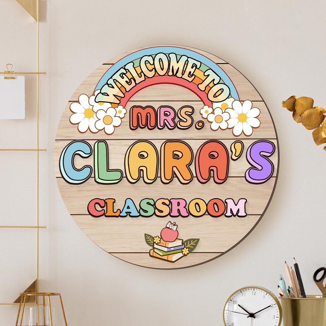 Custom Teacher Door Sign: Personalized Classroom Decor, Wood Name Sign ...