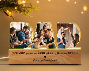 Luz de noche con foto personalizada para papá, collage de fotos personalizado, regalo para el Día del Padre, regalo para papá, regalo para el esposo, regalos de hija.