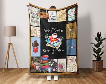 Book And Coffee Blanket, Bookish Blanket, Coffee Lover Blanket, Bookaholic Blanket, Reading Blanket, Book Lover Blanket, Christmas Gift