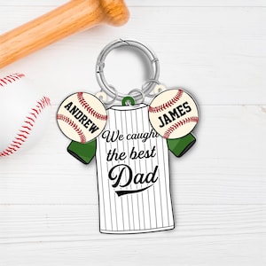 Custom Baseball Keychains, We Caught The Best Dad Keychain, Custom Keychain With Kids Names, Father's Day Gift From Kids, Baseball Dad Gifts