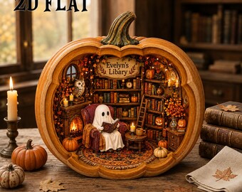 Personalized Halloween Library Wooden Block, Ghost Reading Book Lover Gift, Pumpkin Shelf Decor, Cozy Fall Bookshelf Decor, Halloween Gifts